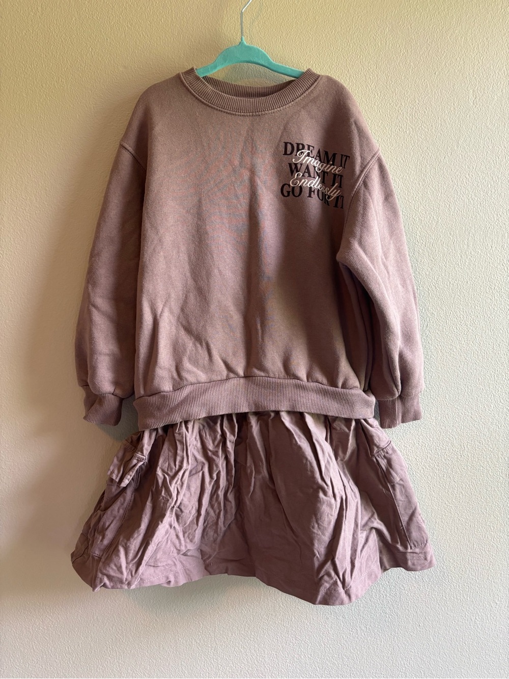 Zara Dusty Mauve Two-Piece Look Sweatshirt and Skirt Dress with Pockets